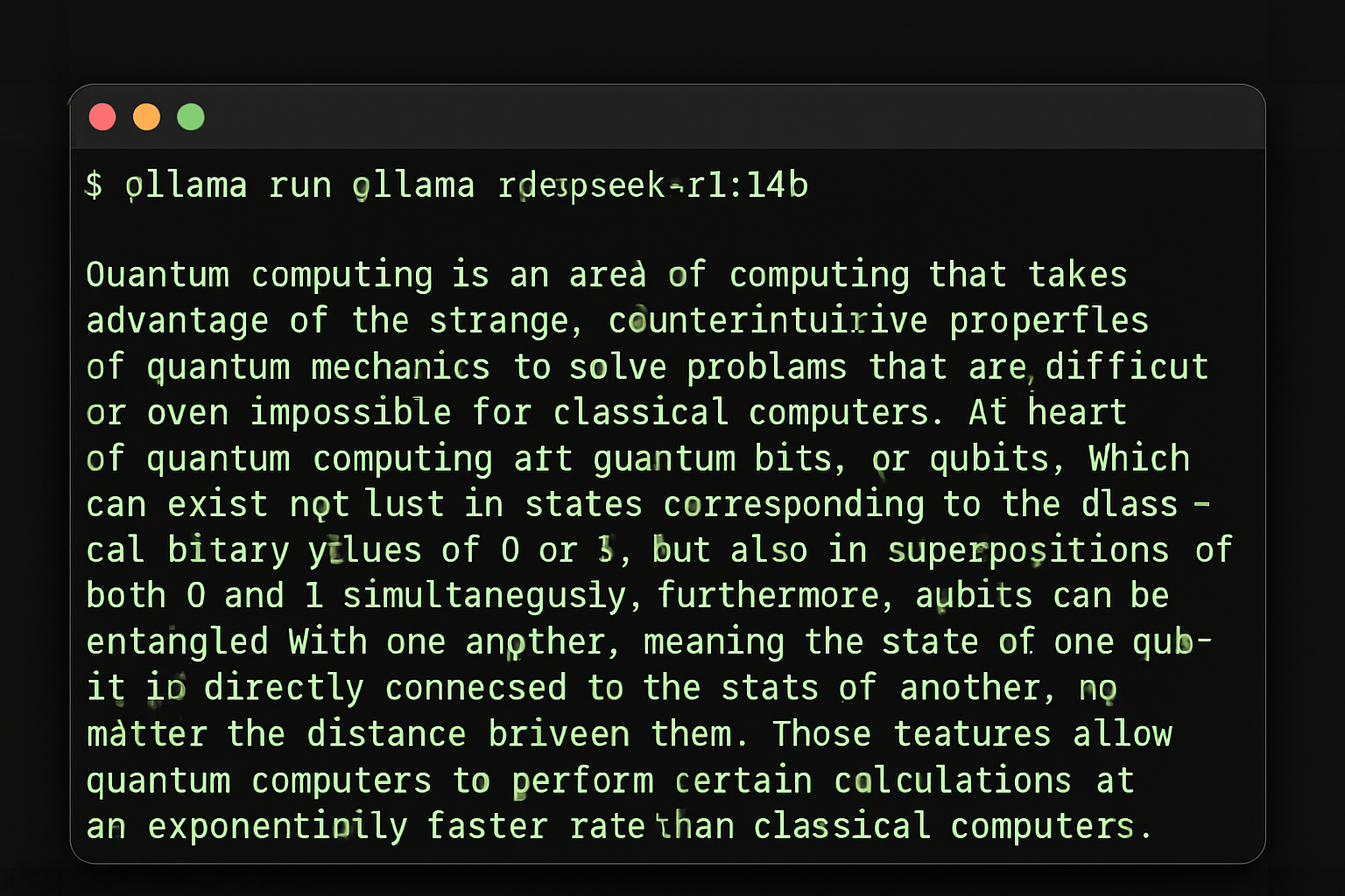 Ollama running DeepSeek R1 — one command to get started